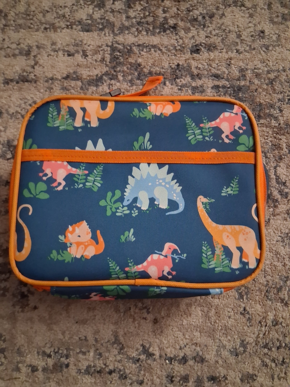 Children's Dinosaur Lunch Bag - Navy with Orange Trim